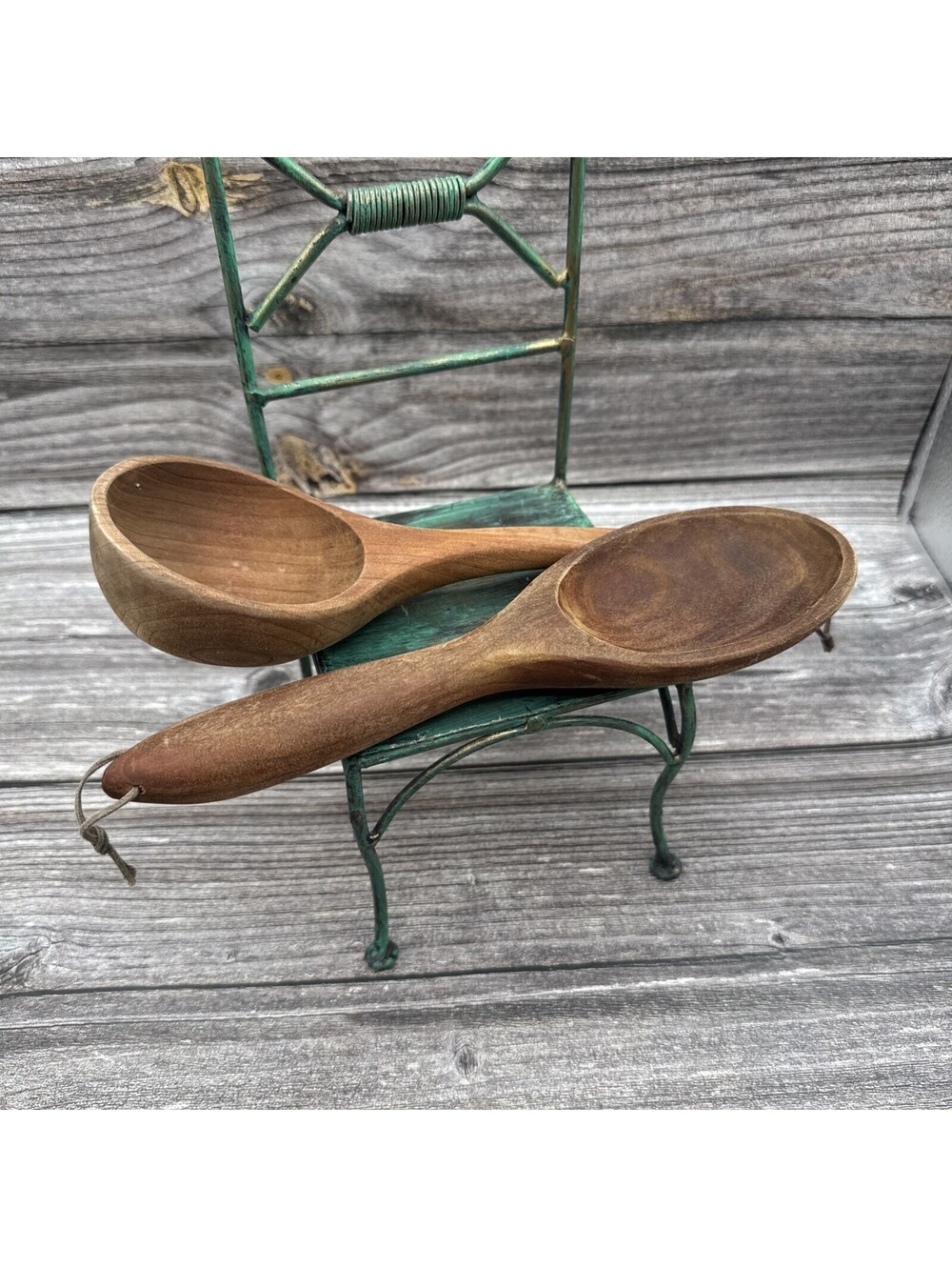 Vintage Cherry Wood Ladle And Spoon Signed With Hanging Loop